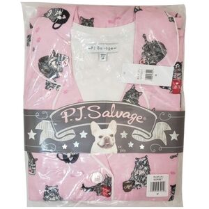 PJ Salvage Pajama Set Women Medium Flannel Cats Coffee Sorbet NWT😺☕